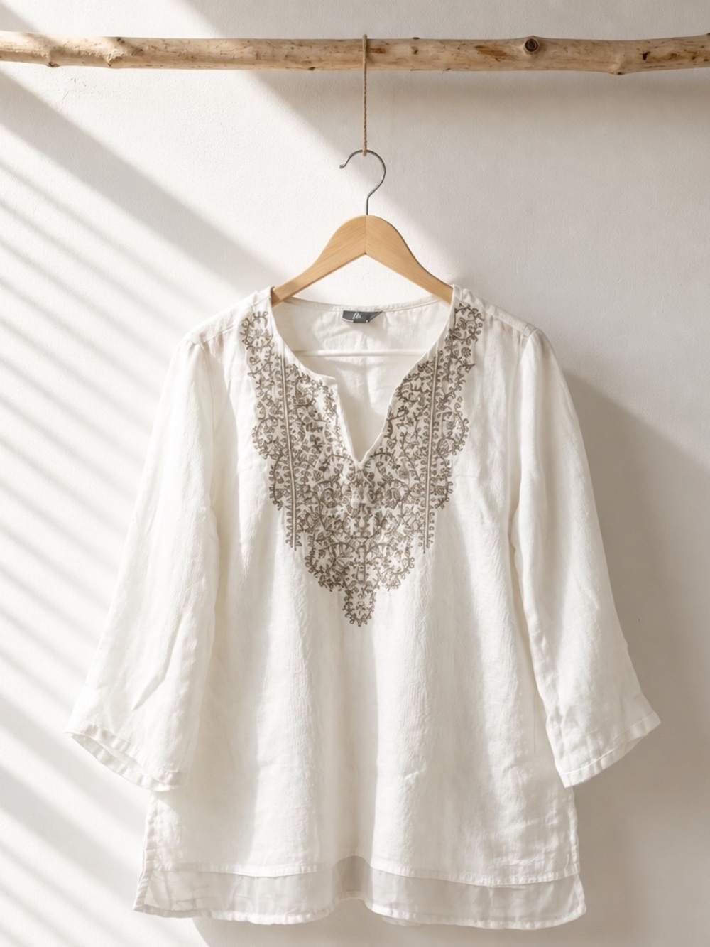 JM Collection Linen Embroidered Tunic Top
